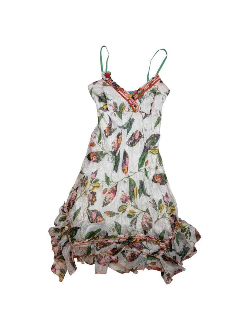 Vintage Sensations Pour Elle Y2K Botanical Floral Chiffon Dress Handkerchief Hem